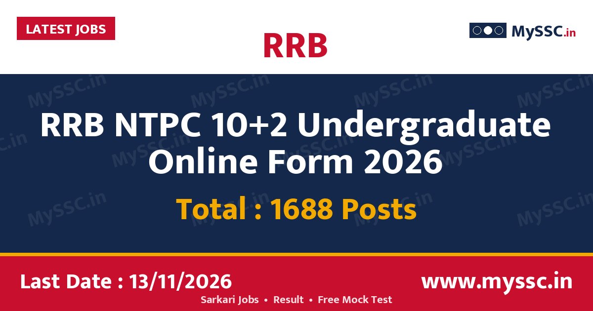 RRB NTPC 10+2 Undergraduate Online Form 2026 (1688 Posts)