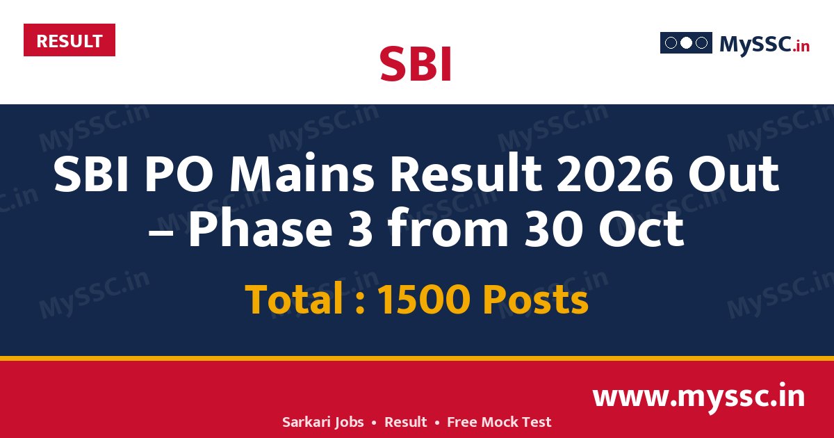 SBI PO Mains Result 2026 Out – Phase 3 from 30 Oct