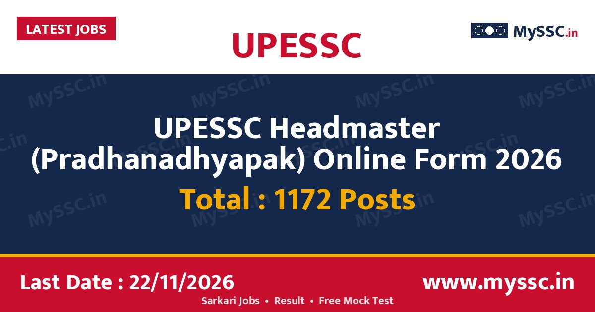 UPESSC Headmaster (Pradhanadhyapak) Online Form 2026 (1172 Posts)
